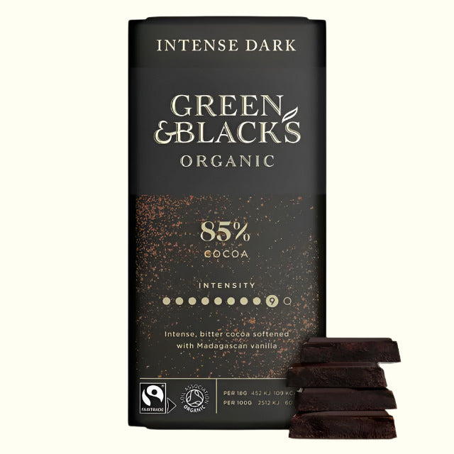 Green and Black's Delicious Dark Organic Chocolate - 85% cocoa - an indulgent treat for dark chocolate lovers! 